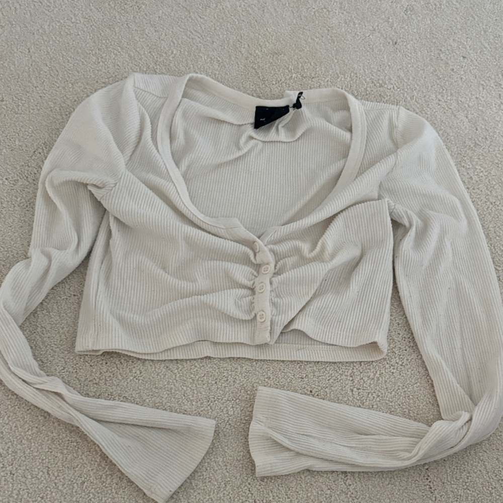 Women's Cream Button-Up Ribbed Top